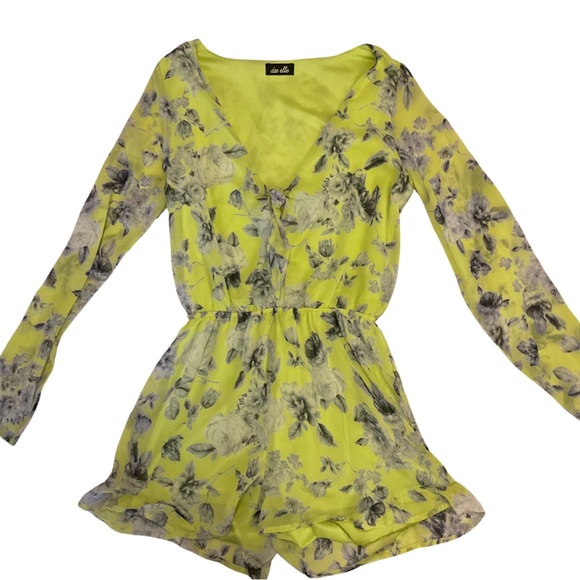 Dee Elle Romper | Lime Green | Floral | Long Sleeve | M - Picture 4 of 8